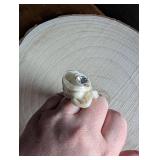 Ivory Satin Rose Crystal Ring