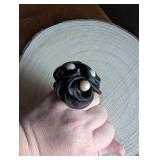 Black Silk Flower Pearl Ring