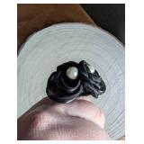 Black Silk Flower Pearl Ring