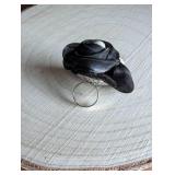 Black Silk Flower Pearl Ring