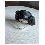 Black Silk Flower Pearl Ring
