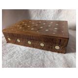 Handcrafted Wooden Box with Ivory Inlay Pattern - 5x8 in