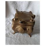 Ornate Metal Jewelry Box with Floral Design