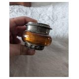 Decorative Amber Glass + Wooden Trinket Box