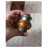 Decorative Amber Glass + Wooden Trinket Box