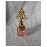 Pink Glass Perfume Bottle with Ornate Gold Top