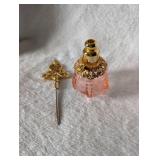 Pink Glass Perfume Bottle with Ornate Gold Top