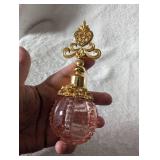 Pink Glass Perfume Bottle with Ornate Gold Top