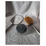 Art Deco Silver Vanity Set with Mirror and Brush