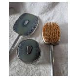 Art Deco Silver Vanity Set with Mirror and Brush