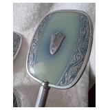 Art Deco Silver Vanity Set with Mirror and Brush