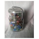 Glass Jar with Collection of Marbles