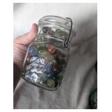 Glass Jar with Collection of Marbles