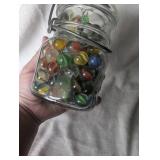 Glass Jar with Collection of Marbles
