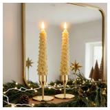 DN DECONATION Flameless Christmas Tree Candles with Remote, LED Christmas Flameless Taper Candles Battery Operated, Gold Tree Shaped Fake Candle Sticks for Xmas Table Decor Window Decorations 2PCS