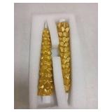 DN DECONATION Flameless Christmas Tree Candles with Remote, LED Christmas Flameless Taper Candles Battery Operated, Gold Tree Shaped Fake Candle Sticks for Xmas Table Decor Window Decorations 2PCS