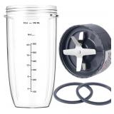 New Blender Cup and Blade Replacement Parts 32oz Cup and Extractor Blade and 2 Rubber Gaskets 4-Piece Compatible with NutriBullet High-Speed Blender/Mixer System 600W/900W Series - Retail: $20