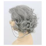 Topcosplay Old Lady Wig and Accessories 5pcs Set Granny Costume Wig Grandma wig Halloween Party Wigs (Grey) - Retail: $22