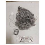 Topcosplay Old Lady Wig and Accessories 5pcs Set Granny Costume Wig Grandma wig Halloween Party Wigs (Grey) - Retail: $22