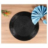 Lightnpro Round Black Beaded Placemats Set of 2- Handcrafted Decorative Table Chargers - Elegant Farmhouse Table Mats for Dining, Holiday Dinner, Parties, Wedding & Home Decor - 13 Inch Black - Retail
