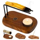 PLEARTY 4 in 1 Walnut Wood Palo Santo Holder Hand-Crafted Incense Sticks Holder for Burning Sage with Booklet The Most Complete Palo Santo Holder for Your Meditation Room Home Decor Gift