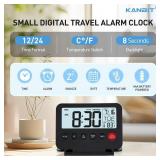KANBIT Small Digital Travel Alarm Clock, Large LCD Display Front Button with Date & Temperature, Snooze and 8 Seconds Backlight AAA Battery Operated Desk Clock for Home & Office, Black - Retail: $12