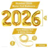 Katchon, Giant Gold 2026 Balloons - 42Inch | New Year Balloons | 2026 Balloon Numbers | Gold Balloon for New Years Decorations 2026 | NYE Decorations | New Years Eve Party Supplies 2026 - Retail: $15