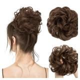 CJL HAIR Large Messy Bun Hair Piece Wavy Curly Scrunchies Synthetic Chignon Ponytail Hair Extensions Thick Updo Hairpieces for Women Medium Brown - Retail: $10