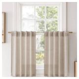 MIULEE Linen Textured Small Kitchen Window Curtains Over Sink, Semi Sheer Farmhouse Cafe Curtain 36 Inch Long Short Back Tab Half Window Curtains for Bathroom Basement 1 Panel - Retail: $10