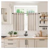 MIULEE Linen Textured Small Kitchen Window Curtains Over Sink, Semi Sheer Farmhouse Cafe Curtain 36 Inch Long Short Back Tab Half Window Curtains for Bathroom Basement 1 Panel - Retail: $10
