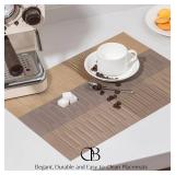 Placemats Set of 8 - Easy Clean Woven Vinyl Placemats for Dining Table, Indoor/Outdoor Place Mats, Washable PVC Table Mats Gold Dune - Retail: $22