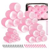 4 Sizes Self-Grip Hair Rollers Set for Long, Short Hair and Bangs - 50 Pcs with Clips (25mm, 36mm, 48mm, 60mm), Pink - Retail: $9
