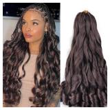 French Curl Braiding Hair 18 Inch Soft Bouncy Braiding Hair Pre Stretched Loose Wave 90g/pack Yaki Crochet Hair for Black Women Hair Extensions for Braids (18 inch 6 packs, 4#) - Retail: $21
