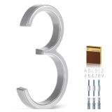 YIPLED 5 Inch House Numbers for Outside, Metal Address Number 3 - Modern Design, Weather-Resistant Silver Powder Coated Finish, No Fading (Silver) - Retail: $7