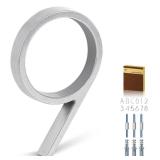 YIPLED 5 Inch House Numbers for Outside, Metal Address Number 9 - Modern Design, Weather-Resistant Silver Powder Coated Finish, No Fading (Silver) - Retail: $9