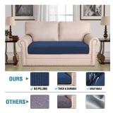 H.VERSAILTEX Super Stretch Individual Seat Cushion Covers Sofa Covers Couch Cushion Covers Slipcover Sets Thick Jacquard Textured Twill Fabric (1 Piece Loveseat Cushion Cover, Navy) - Retail: $21