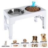Yacee Elevated Dog Bowls with 2 Stainless Steel Dog Food and Water Bowls+Pet Food Scoop Raised Bowl Adjusts to 5 Heights (3.15",8.66",9.84",11.02", 12.2") for Small Medium and Large Dogs Cats (White) 