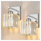 FDPBY Modern Wall Sconce Set of Two Indoor Wall Lamp Chrome Wall Sconces Crystal Wall Light Bathroom Vanity Light Fixtures Wall Mounted Room Sconce Wall Lighting - Retail: $65