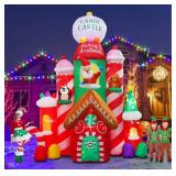 inslife [Flash Light] 10FT Tall Christmas Inflatable Outdoor Decoration Candy Castle with Santa Gingerbread and Penguin, Christmas Blow Up Candy Castle Inflatables for Xmas Outdoor Decorations - Retai