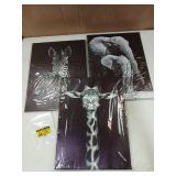 Visual Art Decor Black and White African Wildlife Canvas Wall Art Animal Zebra Giraffe Elephant Portrait Picture Poster Artwork for Home Living Room Bedroom Room Kids Room Office Wall Decoration Ready