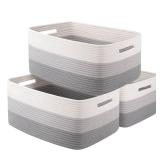 OIASKET Large Storage Basket for Organizing, Woven Rope Basket for Shelves, Closet Organizer Bins for Clothes, Blanket, Toys, Baby Nursery Storage, 17.7" x 13" x 7.87", 3 Packs Gradient Grey - Retail: