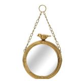 NIKKY HOME 6.7 Inch Decorative Small Hanging Mirrors Vintage Round Metal Framed Wall Mounted Mirror Decor with Bird for Bathroom Living Room Office, Rustic Gold - Retail: $39