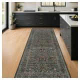 Non Slip 2x6 Kitchen Runner Rug Washable, Rubber Backed Hallway Runner Rugs, Boho Vintage Floral Botanical Dark Green Non Skid Carpet for Entryway, Bathroom, Hall Way Mats for Floor - Retail: $30