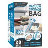 Cozy Essential 20 Pack Vacuum Storage Bags, Space Saver Bags (4 Jumbo/4 Large/4 Medium/4 Small/4 Roll) Compression for Comforters and Blankets, Pillow, Bedding, Sealer Clothes Storage - Retail: $38