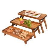 GEHE 3 Tier Serving Tray Acacia Wooden Tiered Tray Stand Foldable Dessert Table Display Set Decor Charcuterie Boards for Party, Birthday, Wedding, Christmas - Retail: $50