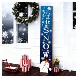 Lighted Wooden Welcome Porch Sign, 47.2"H Let It Snow Merry Christmas Winter Holiday Porch Board Sign for Front Door Farmhouse Outdoor Indoor Welcome Sign Wall Decor - Retail: $21