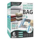 Cozy Essential 6 Pack Vacuum Storage Bags, Space Saver Bags (2 Jumbo/2 Large/2 Medium) Compression Storage Bags for Comforters and Blankets, Pillow, Bedding, Vacuum Sealer Bags for Clothes Storage - R