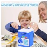 Refasy Safe Piggy Bank for Kids, Money Bank Electronic Piggy Banks ATM Bank Money Safe for Kids, Password Coin Cash Bank for Boys Bank Toys Birthday Gift for Boys Girls Age 3 4 5 6 7+ Year Old (Blue) 