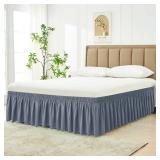 Biscaynebay Wrap Around Bed Skirts for King & Cal King Beds 15" Drop, Dark Grey Adjustable Elastic Dust Ruffles Easy Fit Wrinkle & Fade Resistant Silky Luxurious Fabric Machine Washable - Retail: $18