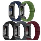 Bcuckood 5 Pack Elastic Nylon Watch Bands Compatible for Fitbit Charge 6/Fitbit Charge 5, Adjustable Breathable Replacement Stretchy Nylon Loop Wristband Sport Strap for Women Men - Retail: $14